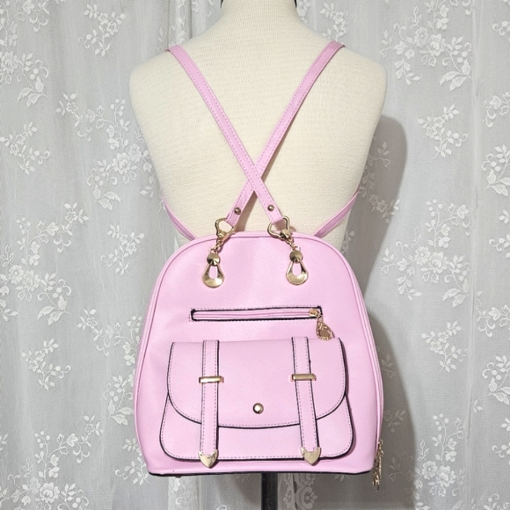 Faux Leather Backpack With Adjustable Criss Cross Straps
